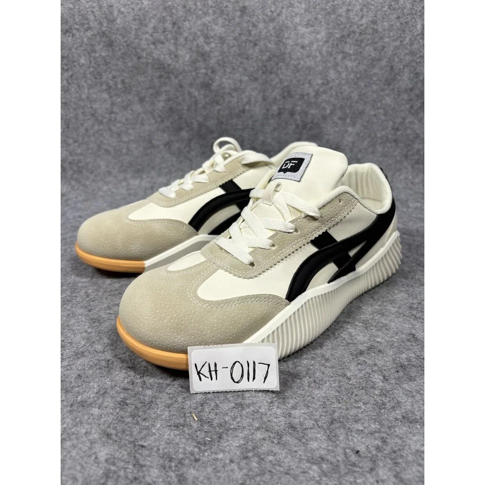 De Florance Low Top Sneakers 9.5 Cream Black Italian Design Platform Sole - Picture 9 of 9